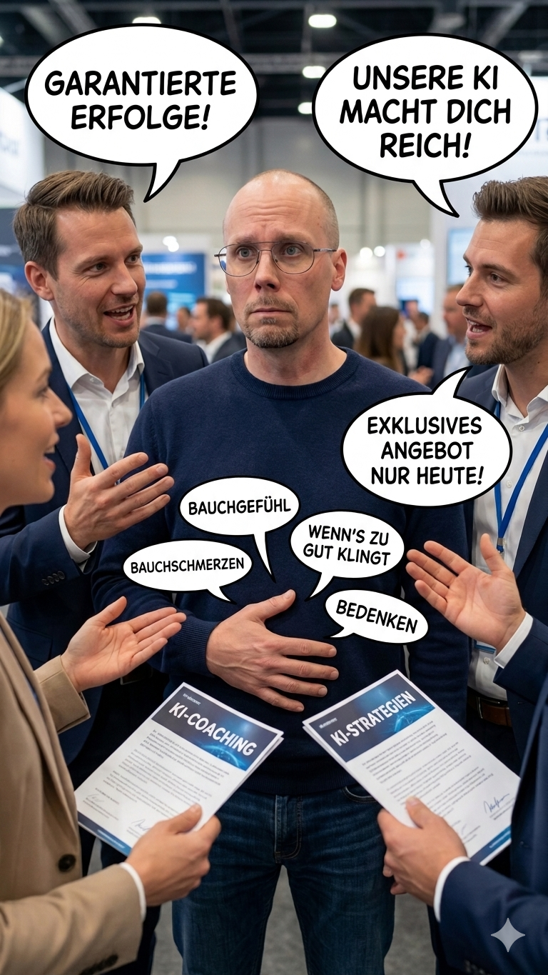 Auf einer Messe umzingelt von KI-Coaching-Versprechen, das Bauchgefühl meldet sich