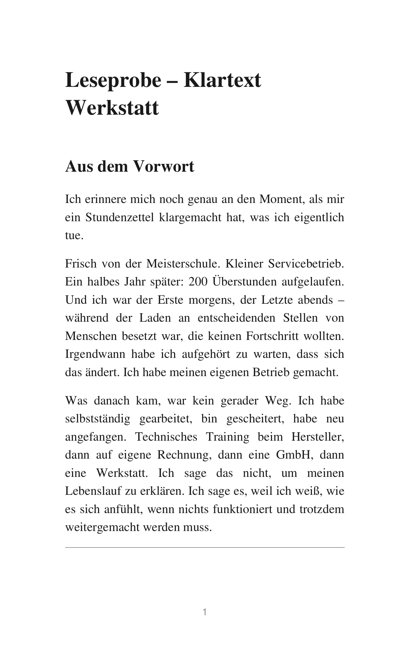 Klartext Werkstatt – Leseprobe Seite 1